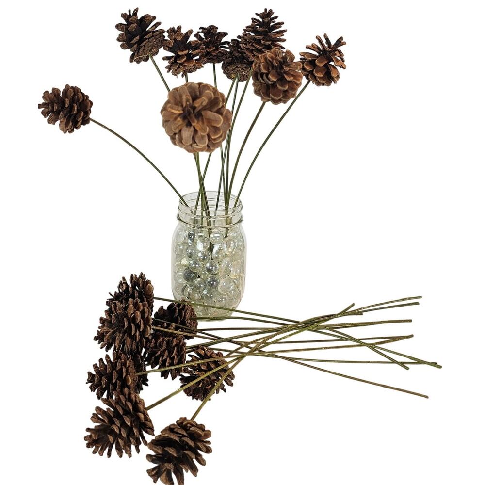22 Natural Pine Cone Floral Picks 11in Green Stems Wreath Christmas Craft Decor